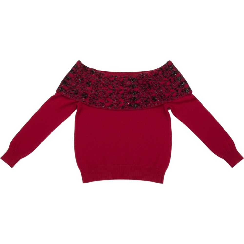 Anne Klein Beaded Off Shoulder Sweater Sexy Romantic Knit Christmas Medium